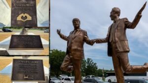 Statue of Trump Holding Hands With Epstein Surfaces in DC Statue of Trump Holding Hands With Epstein Surfaces in DC