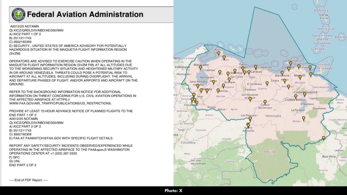 FAA Issues New NOTAM for Flights Over Venezuela